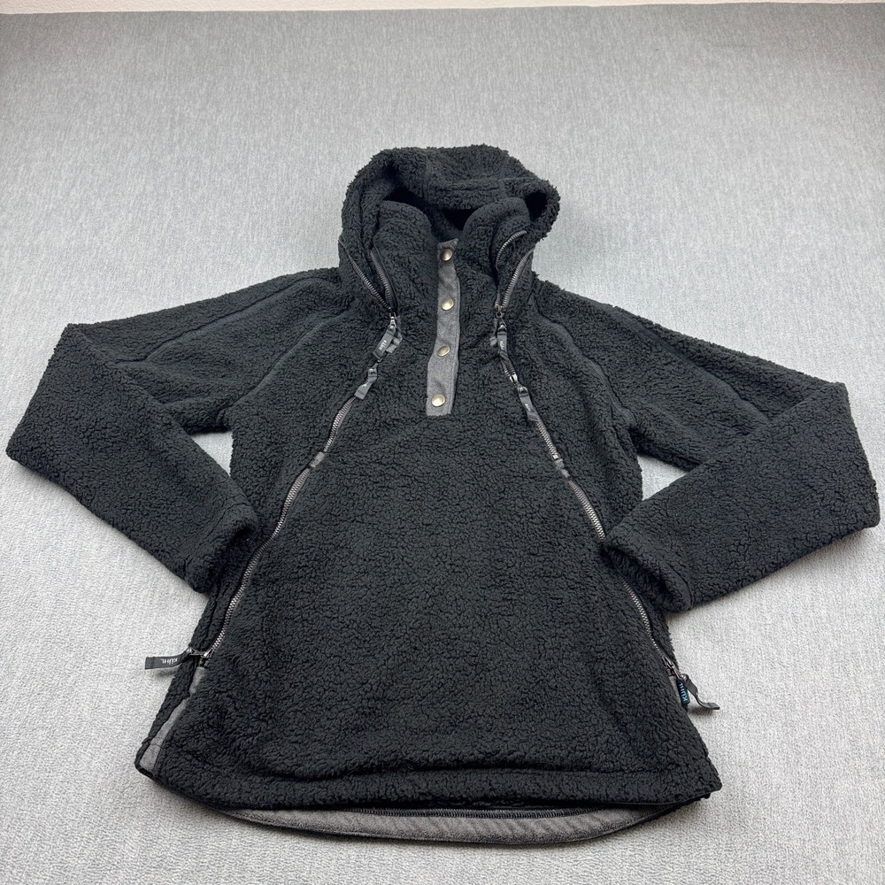 Kuhl Jacket Womens XS Black Flight Pullover Sherpa‎ Fleece Hooded Snap Button